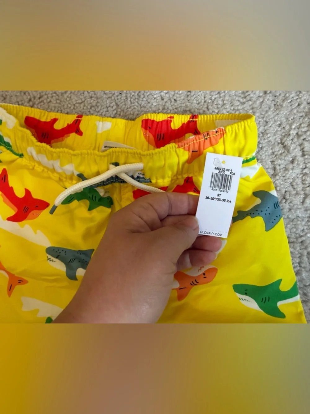 NWT Old Navy Toddler Boys Swim Trunks 3T Shark Print Yellow Summer Swim Shorts - Picture 3 of 3